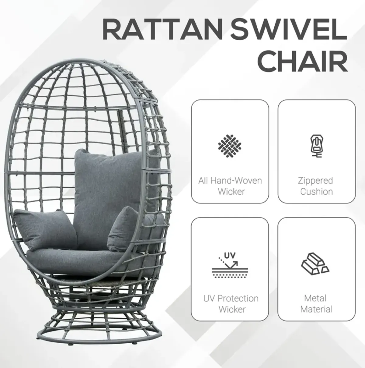 Versatile Garden Chair: Rotating Wicker Egg Seat for Indoor/Outdoor Use