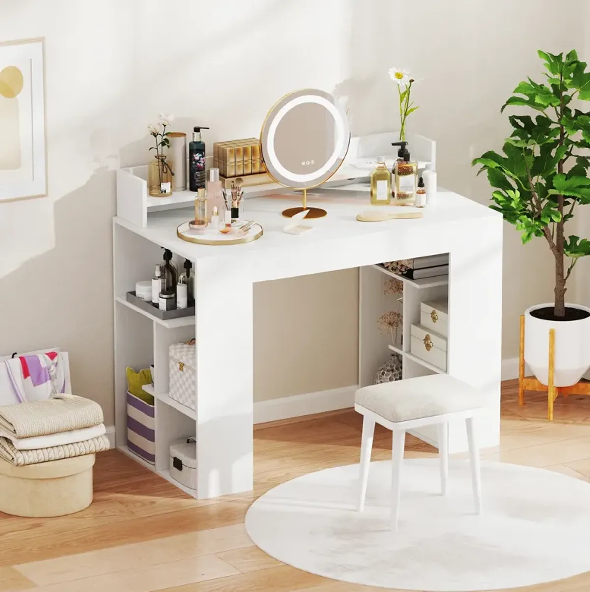 Computer Desk with Power Outlets and 2 Bookcases for Home Office or Study Room
