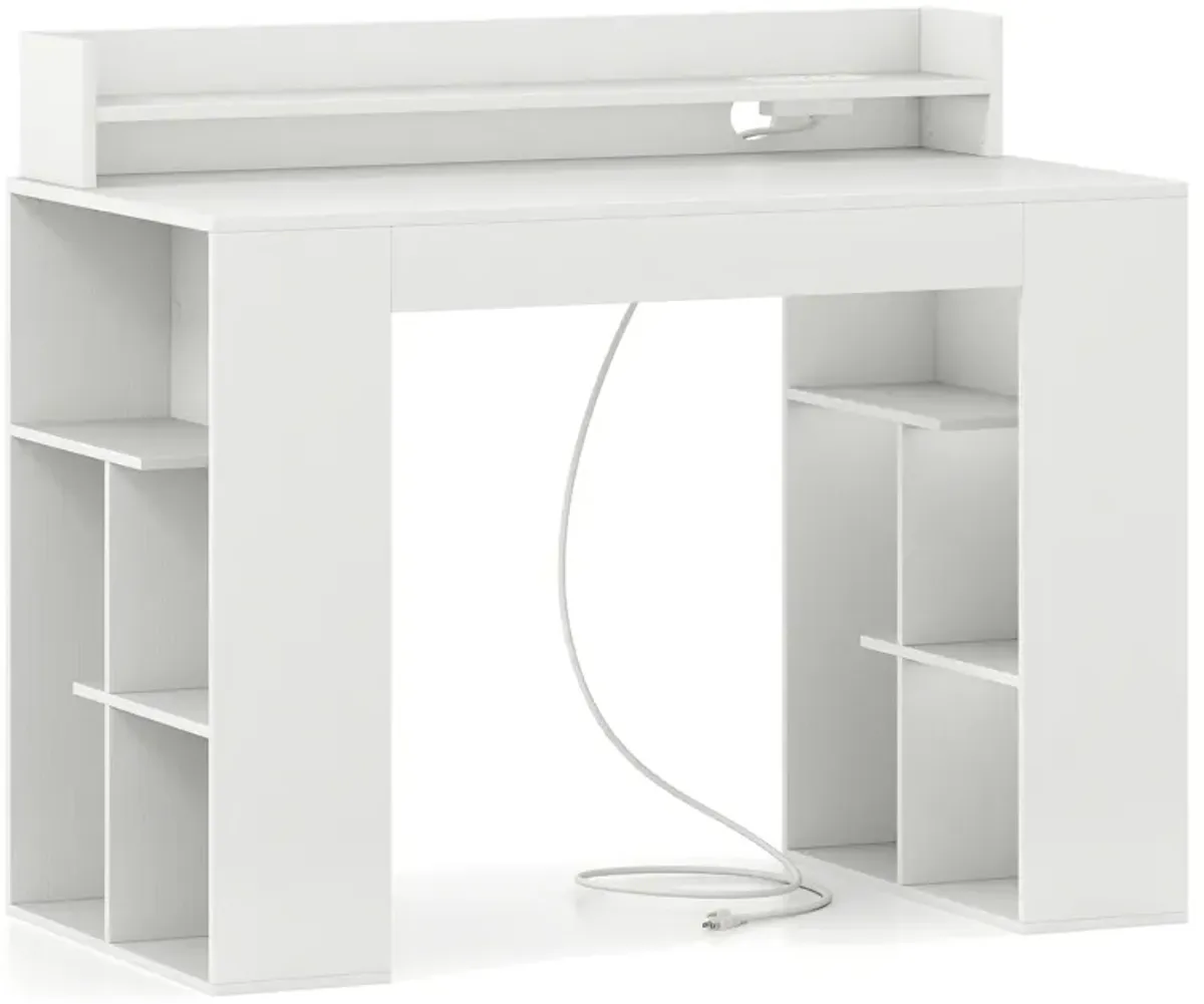 Computer Desk with Power Outlets and 2 Bookcases for Home Office or Study Room