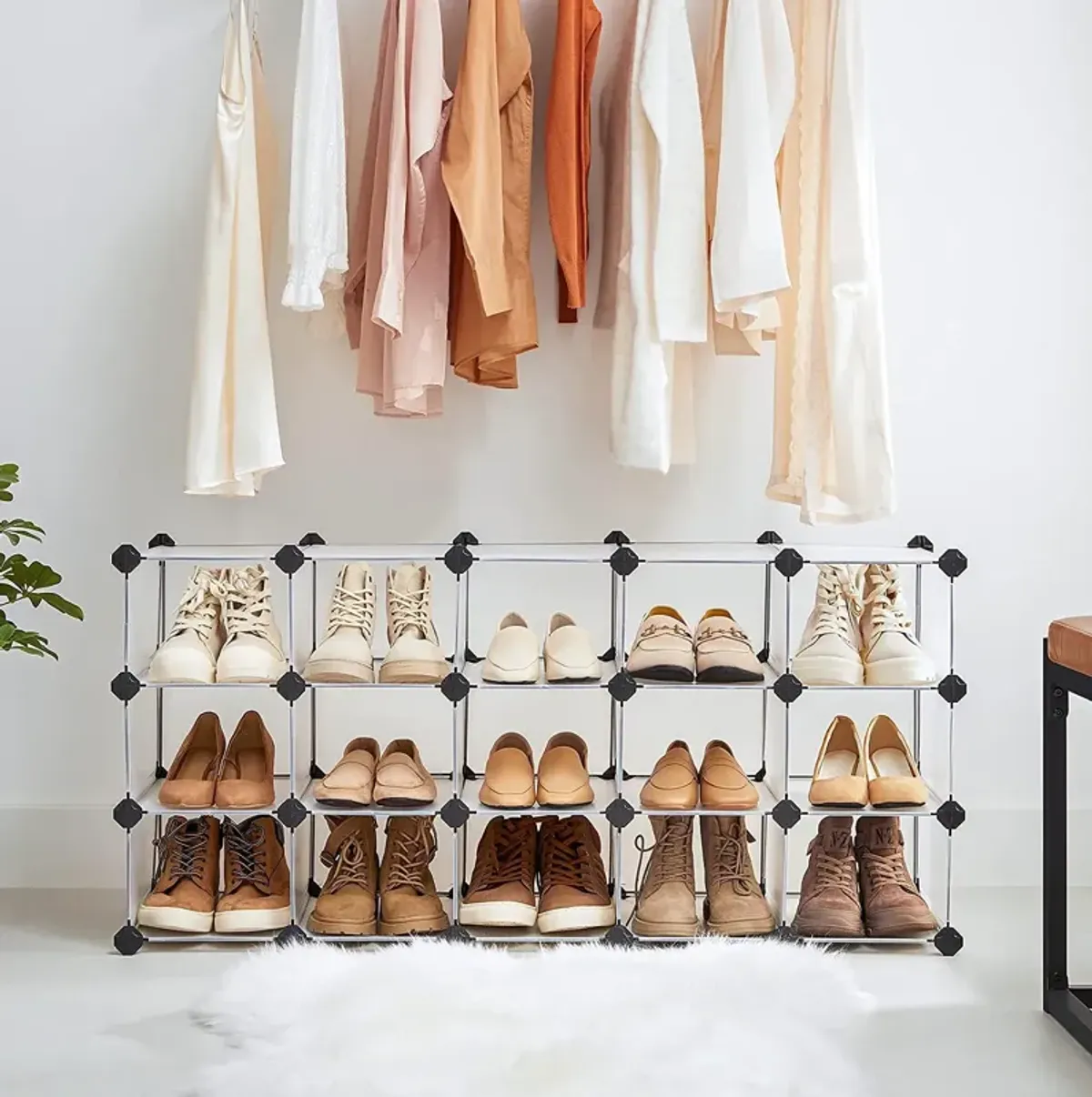 Space-Saving Shoe Rack - Plastic Cabinet Storage Organizer for Entryway, Hallway, and More