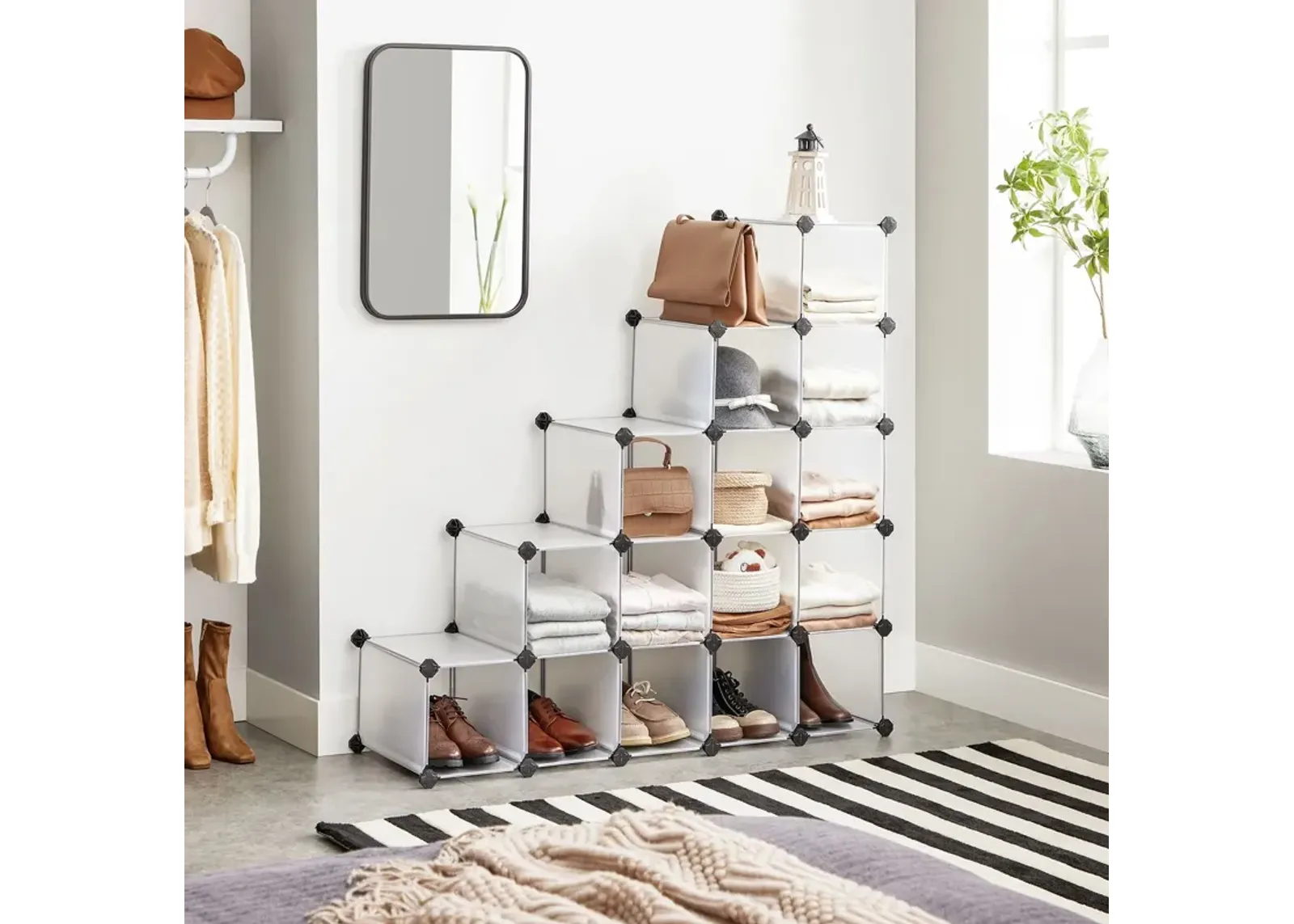 Space-Saving Shoe Rack - Plastic Cabinet Storage Organizer for Entryway, Hallway, and More