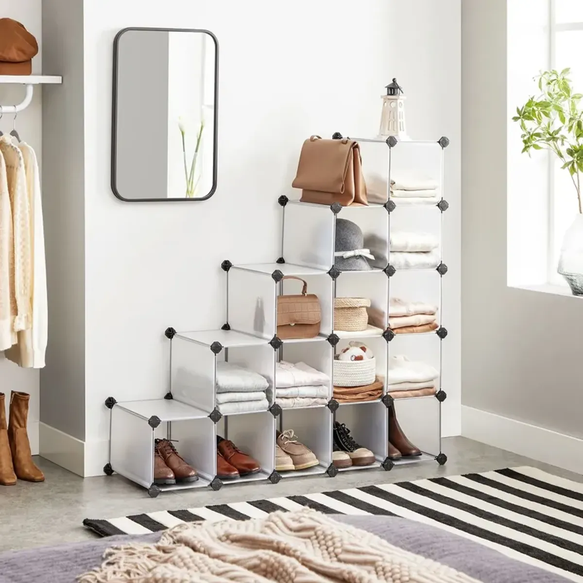 Space-Saving Shoe Rack - Plastic Cabinet Storage Organizer for Entryway, Hallway, and More