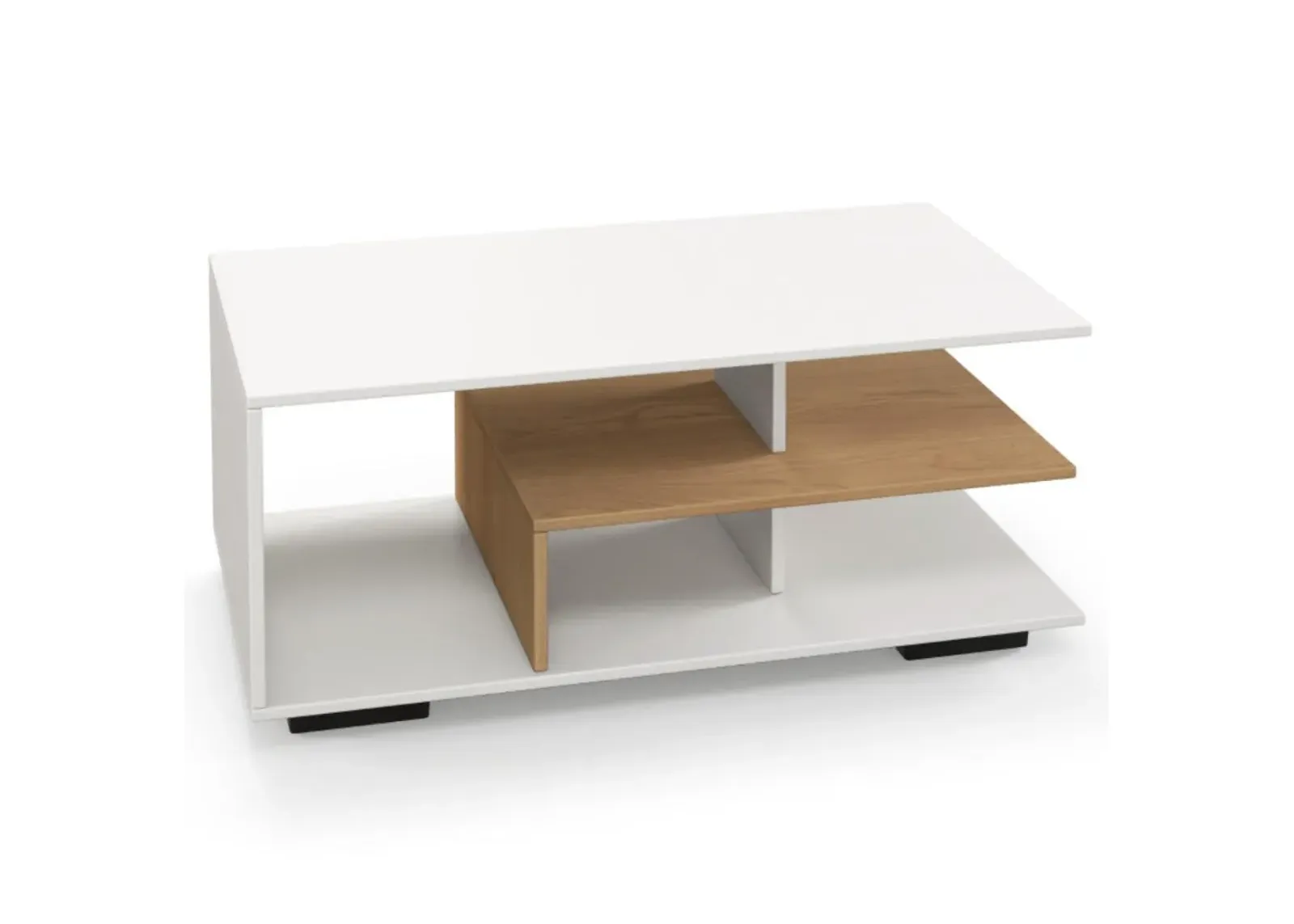 Hivvago Rectangular Coffee Table with L-shaped Middle Shelf