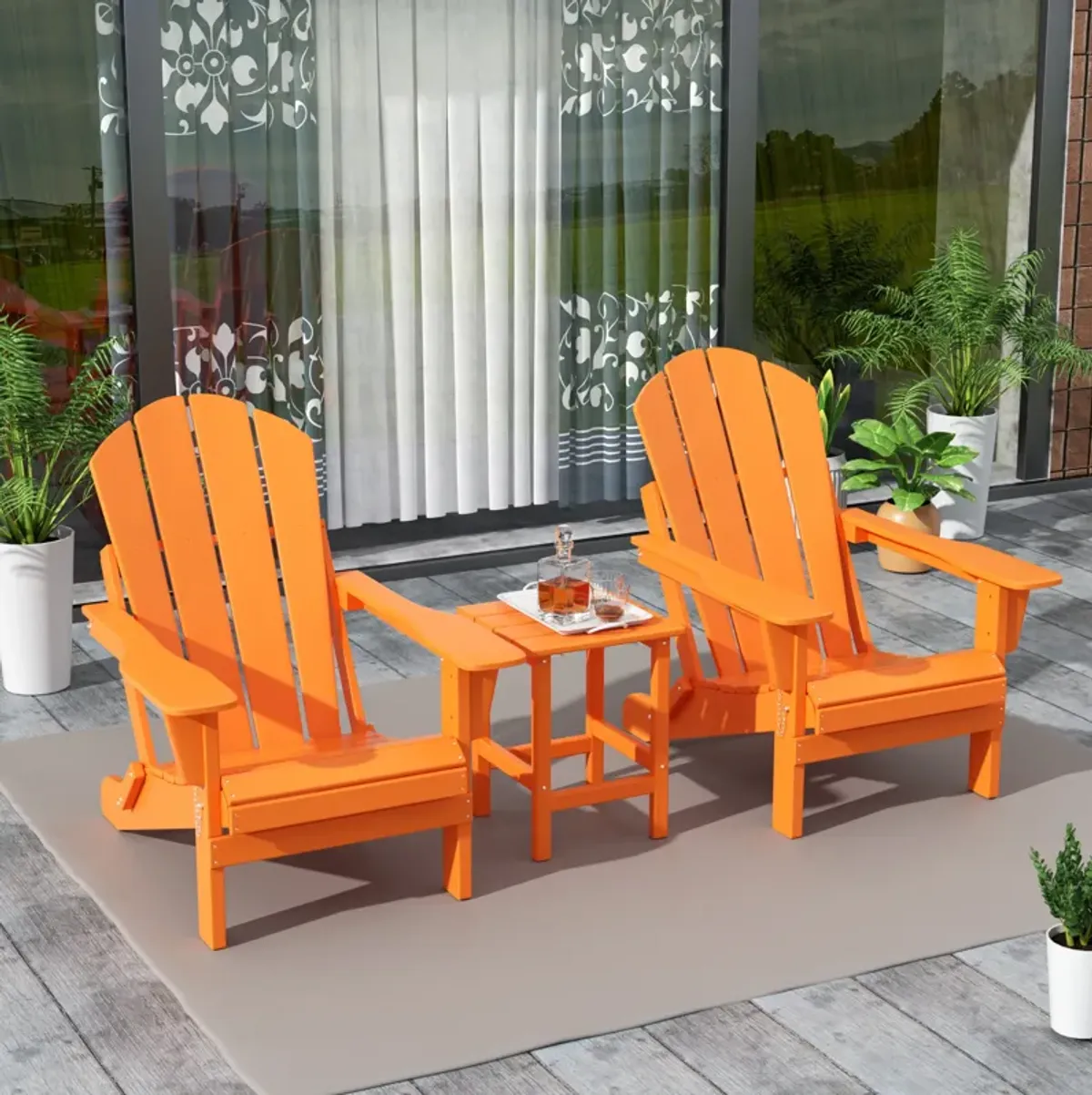 WestinTrends 3-Piece Outdoor Patio Adirondack Chairs with Side Table Set