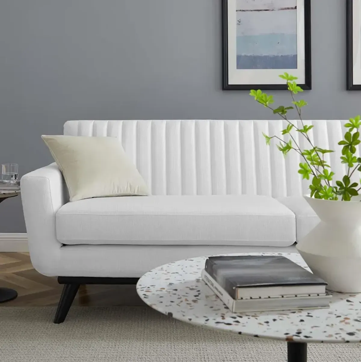 Modway Engage Channel Tufted Fabric Sofa in White