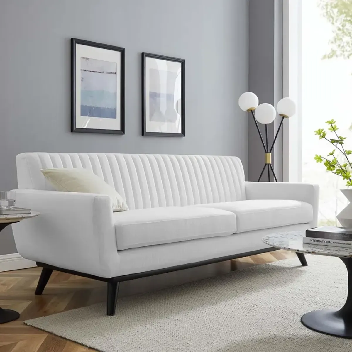 Modway Engage Channel Tufted Fabric Sofa in White