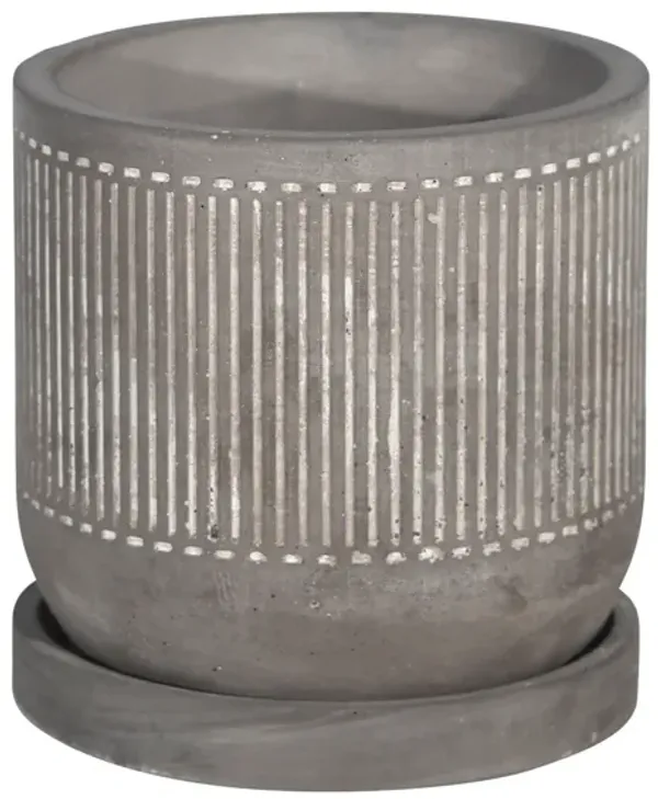 6" Line Pattern Planter with Saucer, Gray