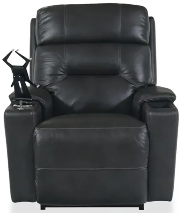 Neo Charcoal Leather Power Rocking Recliner  with  Headrest & Lumbar