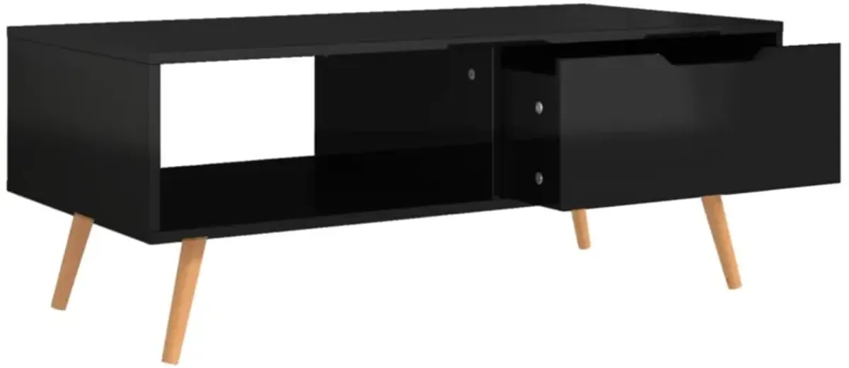 vidaXL, High Gloss Black Coffee Table in Engineered Wood - Sturdy Rectangular Table for Living Room - Easy to Assembly