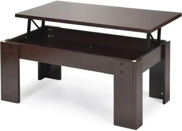 Hivvago Farmhouse Lift-Top Coffee Table Laptop Desk in Espresso Brown Wood Finish