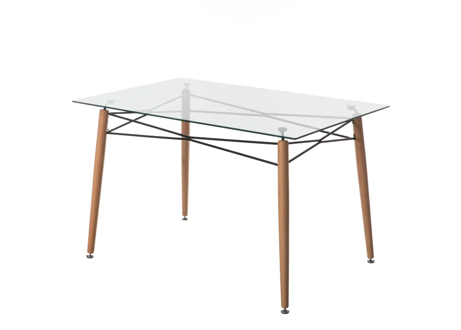 Rectangle Clear Glass Top Accent Dining Table with 4 Beech Metal Frame Solid Wood Legs | Modern Space Saving Small Leisure Tea Desk 47.25" W x 31.5" D x 29.5" H for Kitchen Dining Room, Living Room