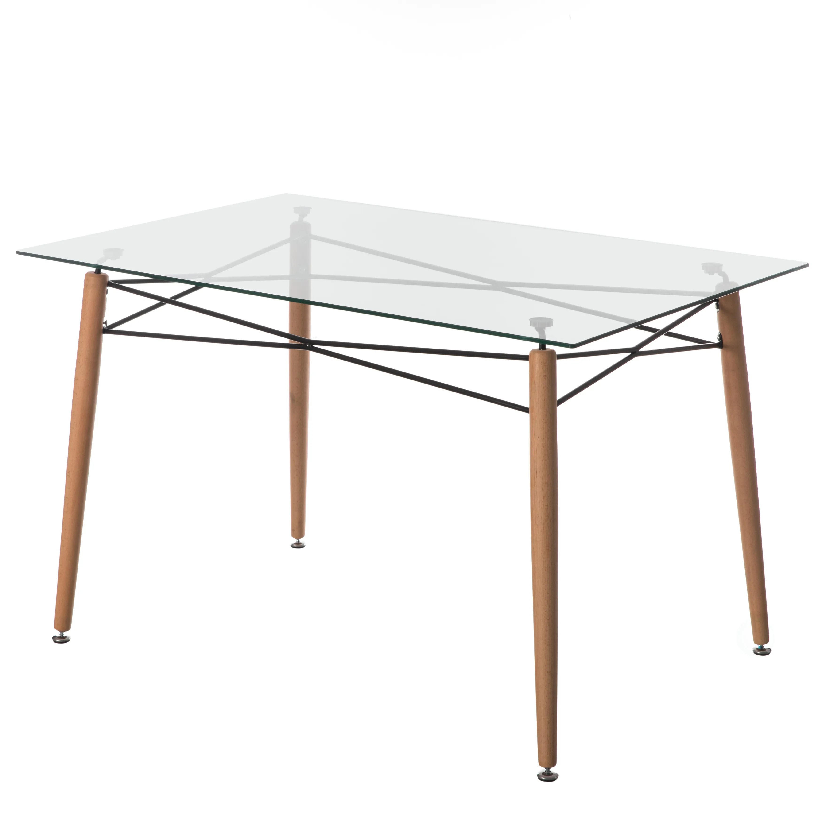 Rectangle Clear Glass Top Accent Dining Table with 4 Beech Metal Frame Solid Wood Legs | Modern Space Saving Small Leisure Tea Desk 47.25" W x 31.5" D x 29.5" H for Kitchen Dining Room, Living Room