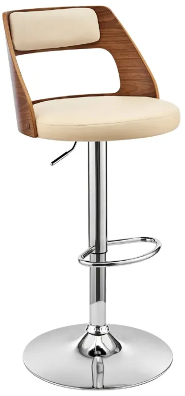 Adjustable Barstool with Open Wooden Back, Cream and Brown-Benzara
