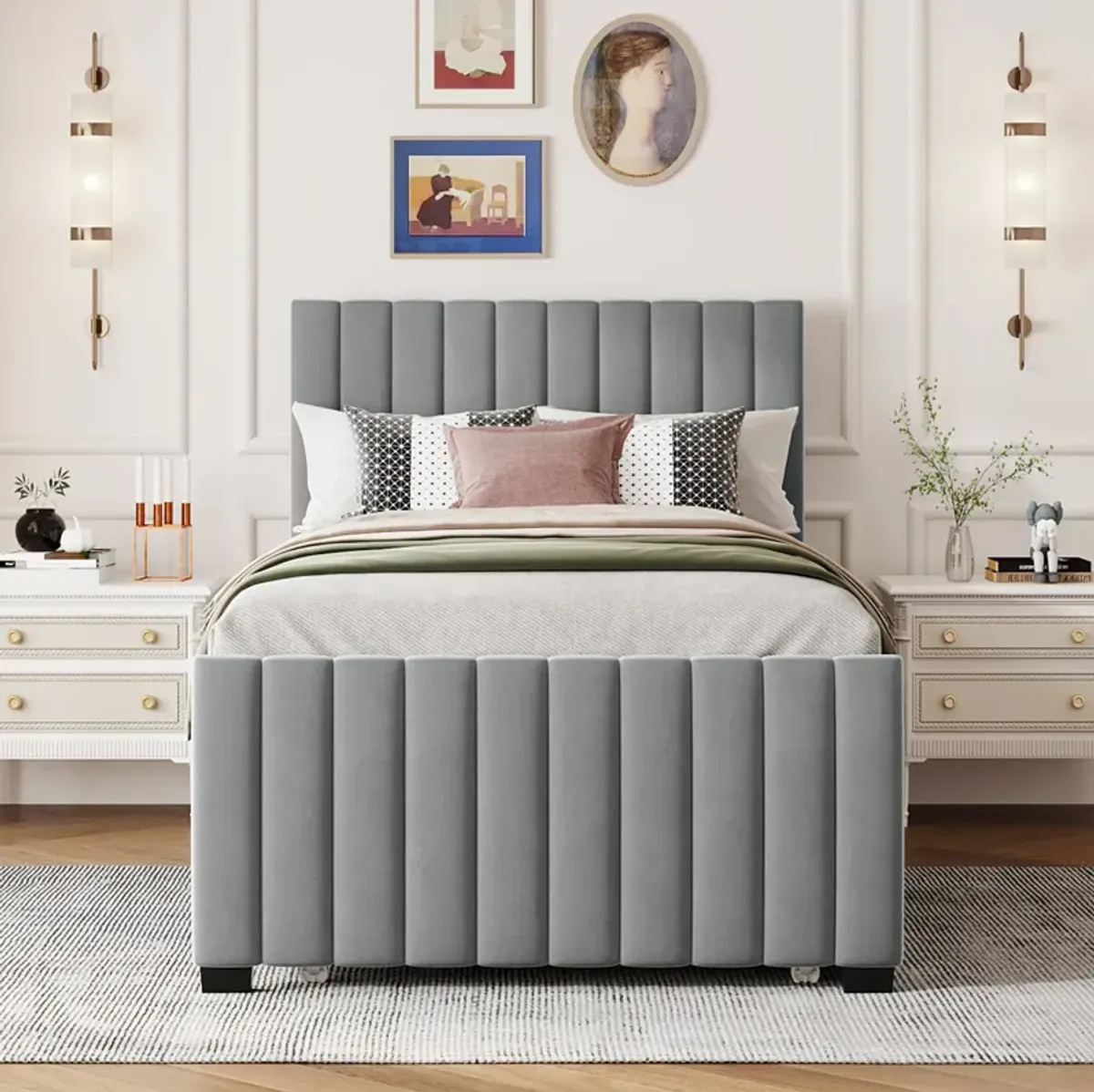 Merax Modern Upholstered Platform Bed with Trundle