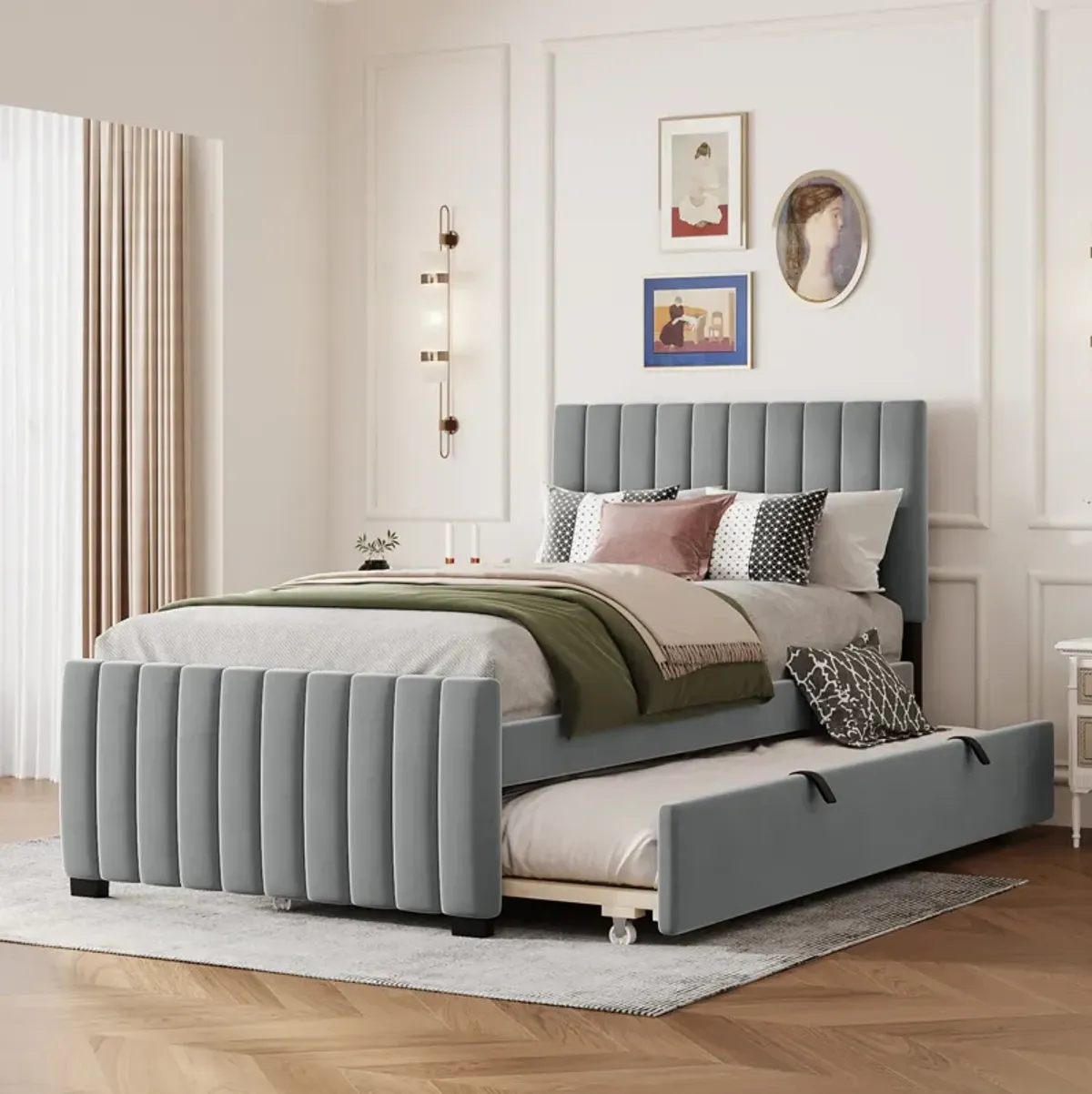 Merax Modern Upholstered Platform Bed with Trundle