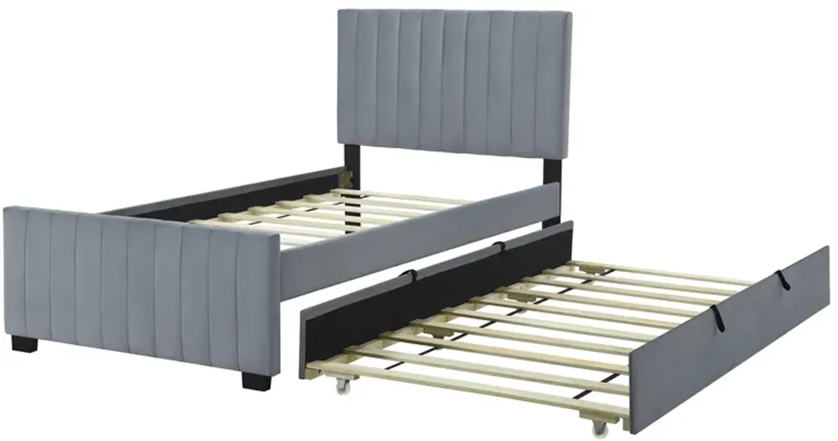 Merax Modern Upholstered Platform Bed with Trundle