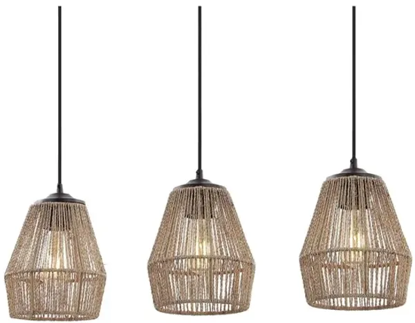 Ibiza 3-Light Woven Rope/Metal Bohemian Coastal LED Linear Pendant