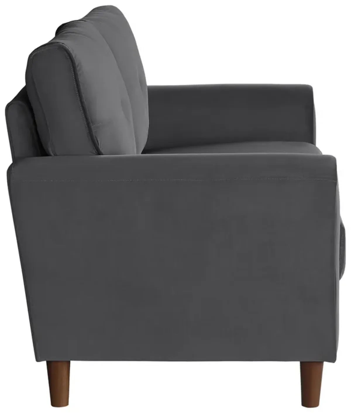 Sarah 57 Inch Loveseat, Gray Velvet, Stitch Tufting, Reversible Cushions - Benzara