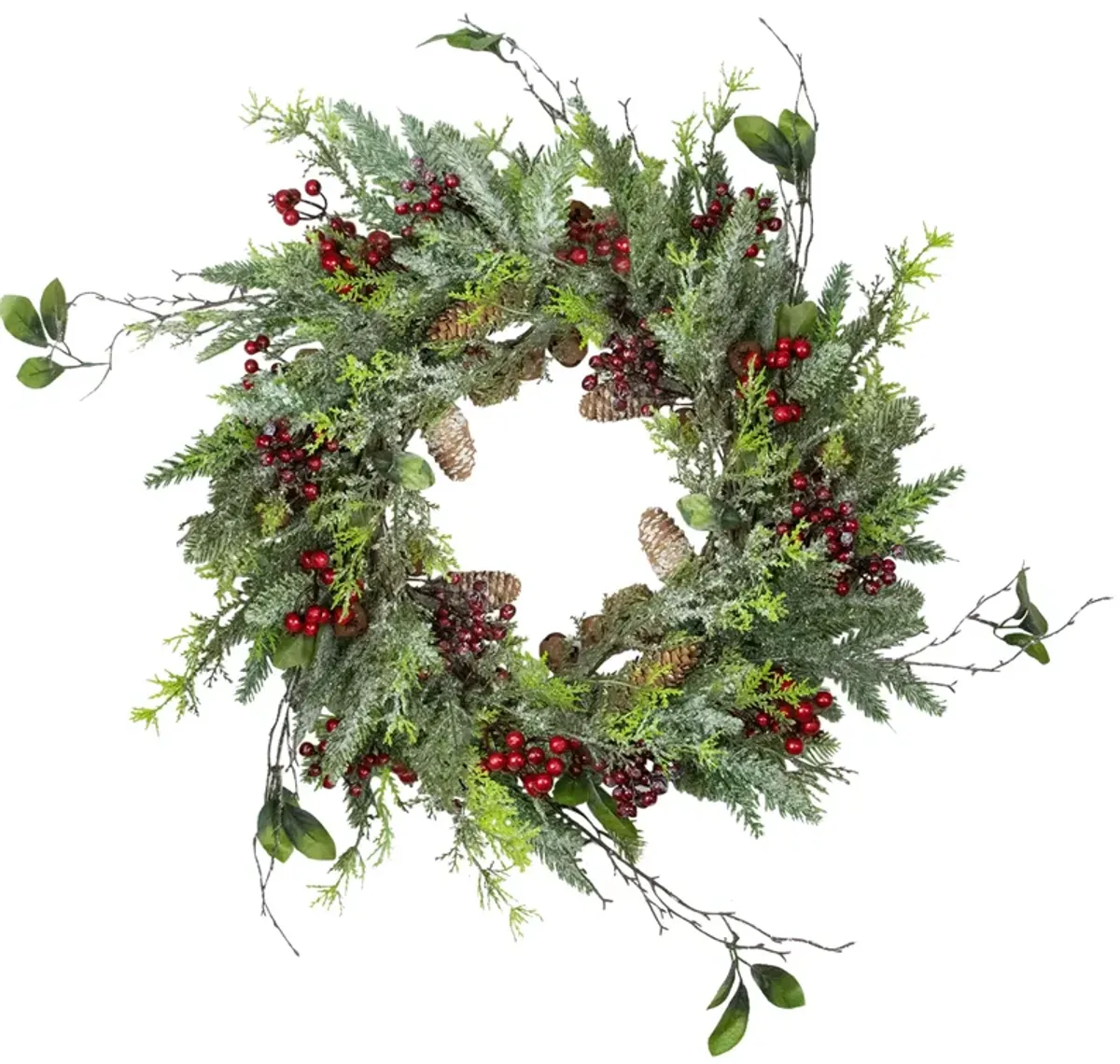 Frosted Pine and Berry Artificial Christmas Wreath  25-Inch  Unlit