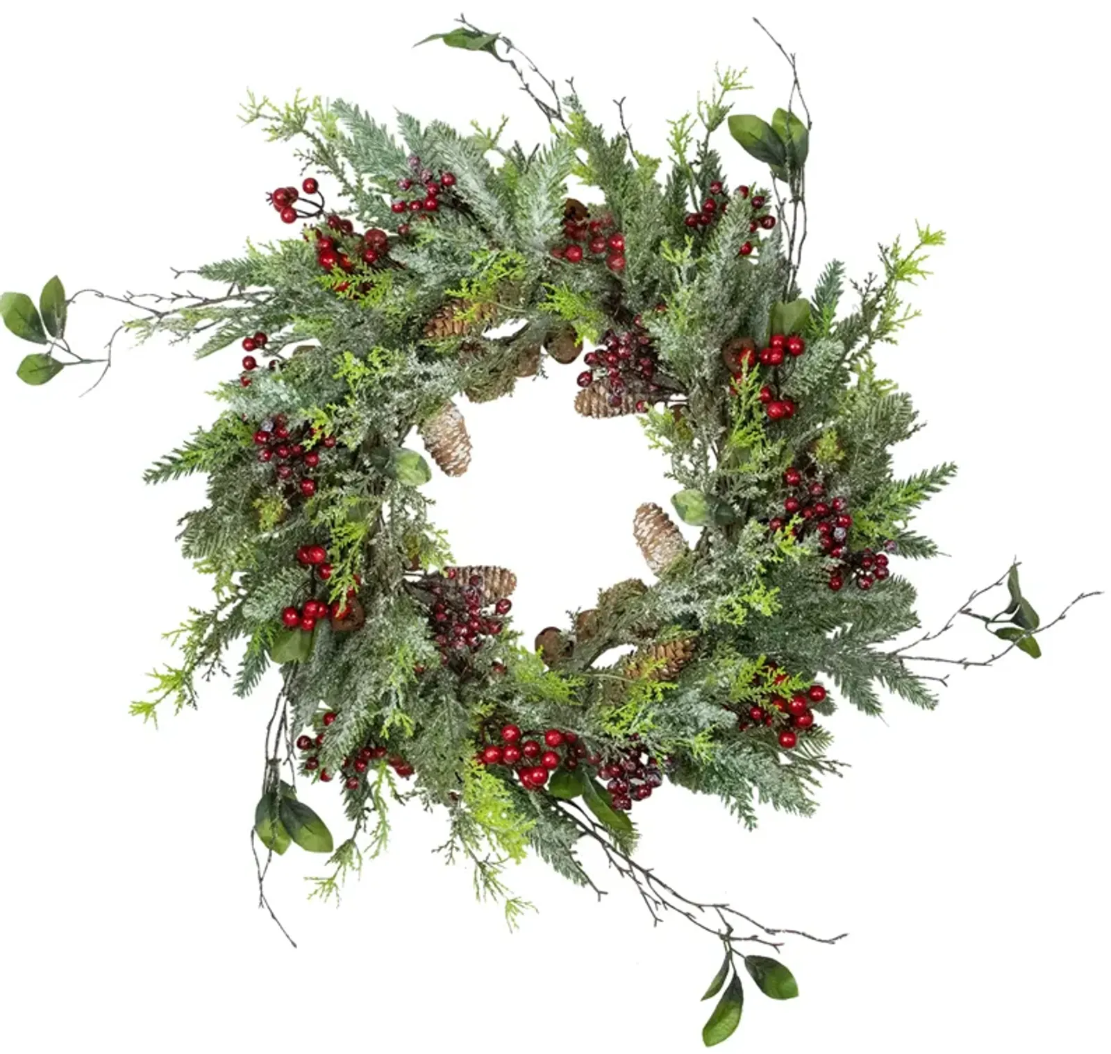 Frosted Pine and Berry Artificial Christmas Wreath  25-Inch  Unlit