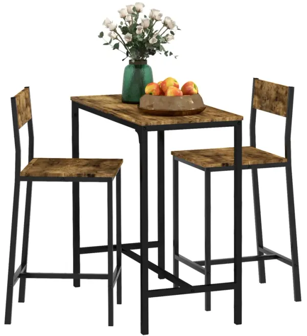 Industrial 3-Piece Pub Set: Counter Height, Rustic Brown, Space-Saving
