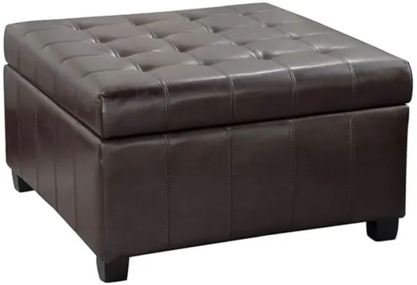 Cindy Storage Ottoman, 31 Inch Birch Wood, Brown Waffle Faux Leather - Benzara