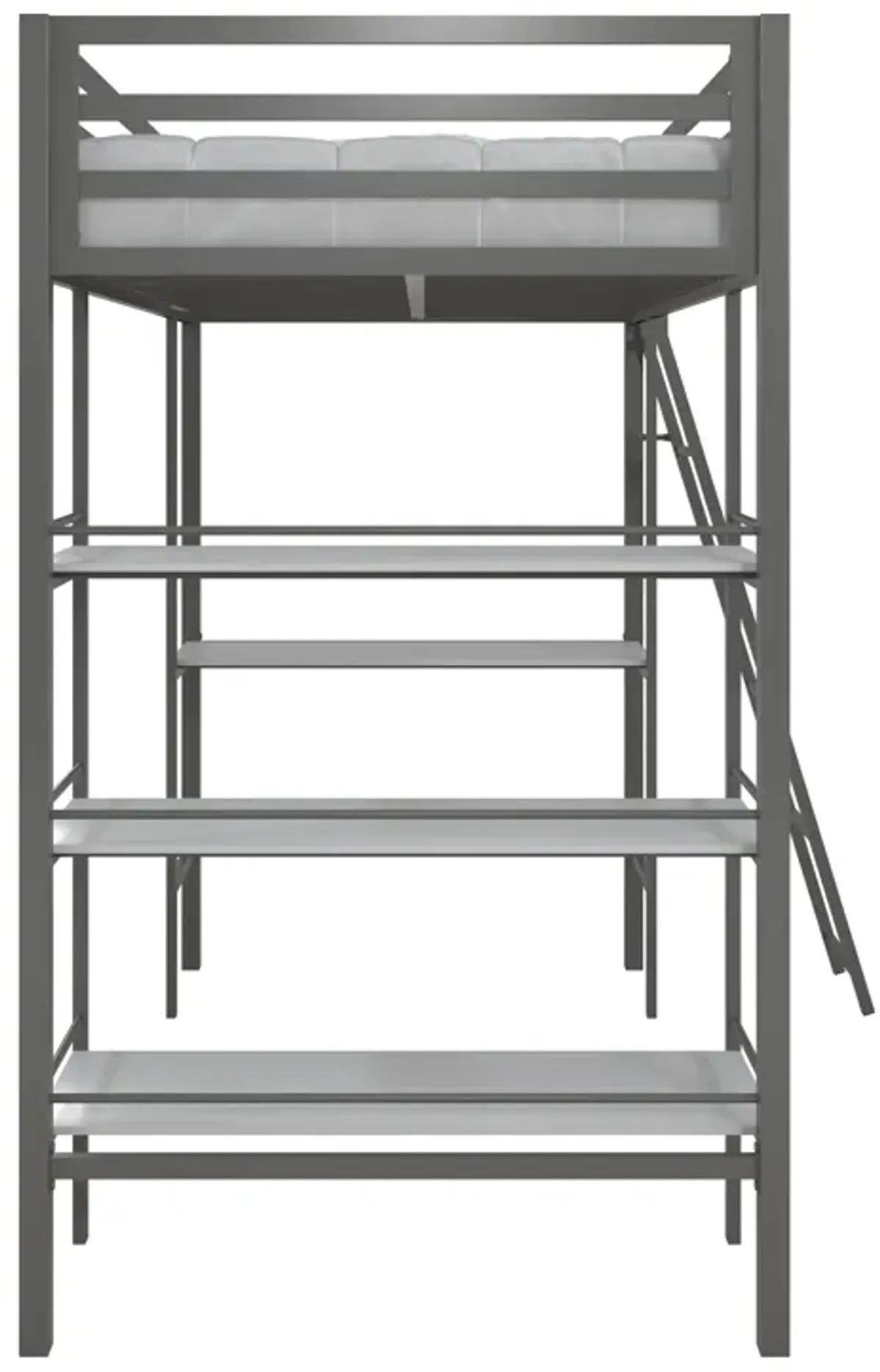 Nova Metal Loft Bed with Desk and Storage Shelves, Graphite Gray