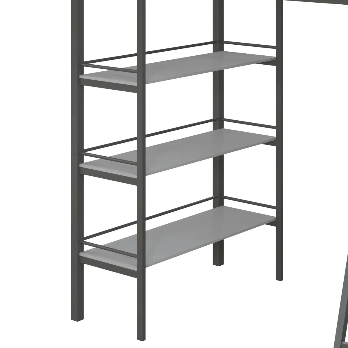 Nova Metal Loft Bed with Desk and Storage Shelves, Graphite Gray