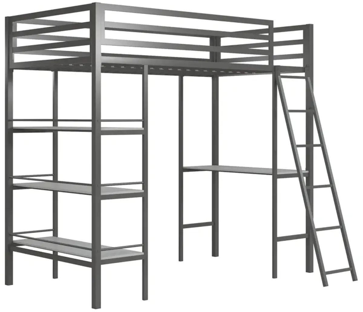 Nova Metal Loft Bed with Desk and Storage Shelves, Graphite Gray