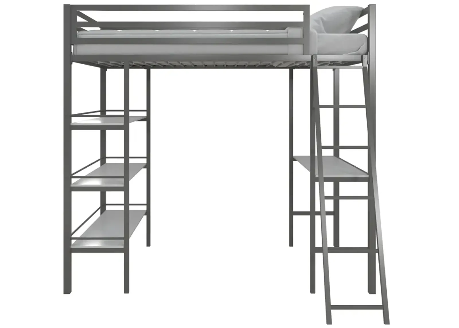 Nova Metal Loft Bed with Desk and Storage Shelves, Graphite Gray