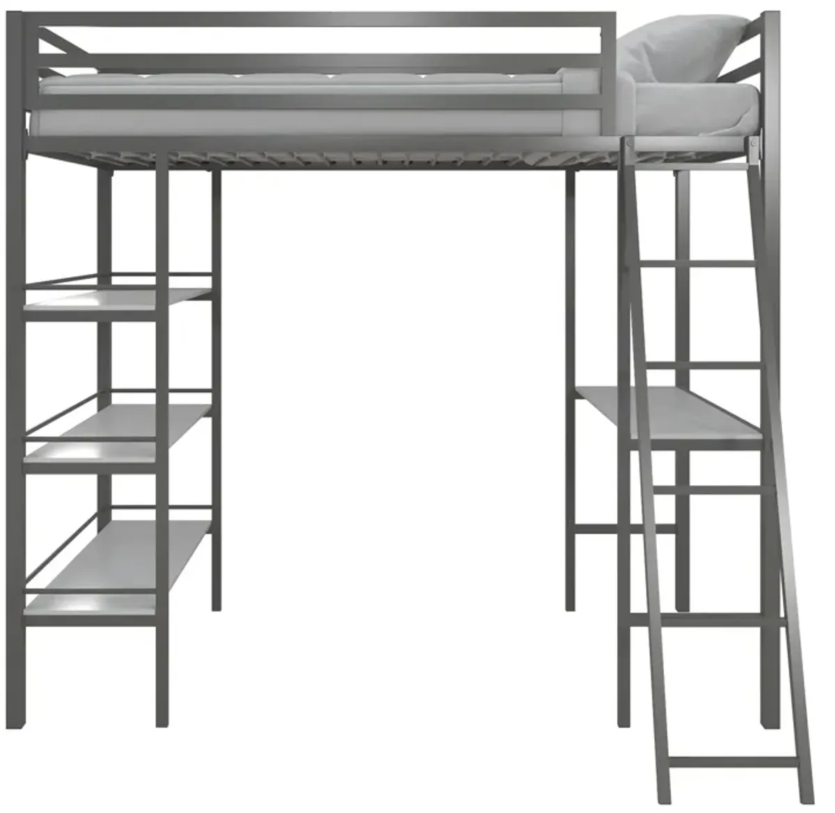 Nova Metal Loft Bed with Desk and Storage Shelves, Graphite Gray