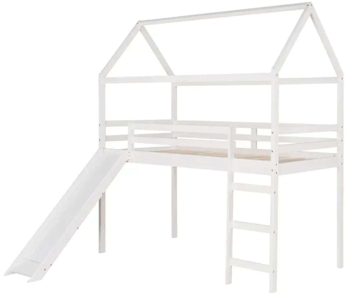 Twin Loft Bed with Slide, House Bed with Slide