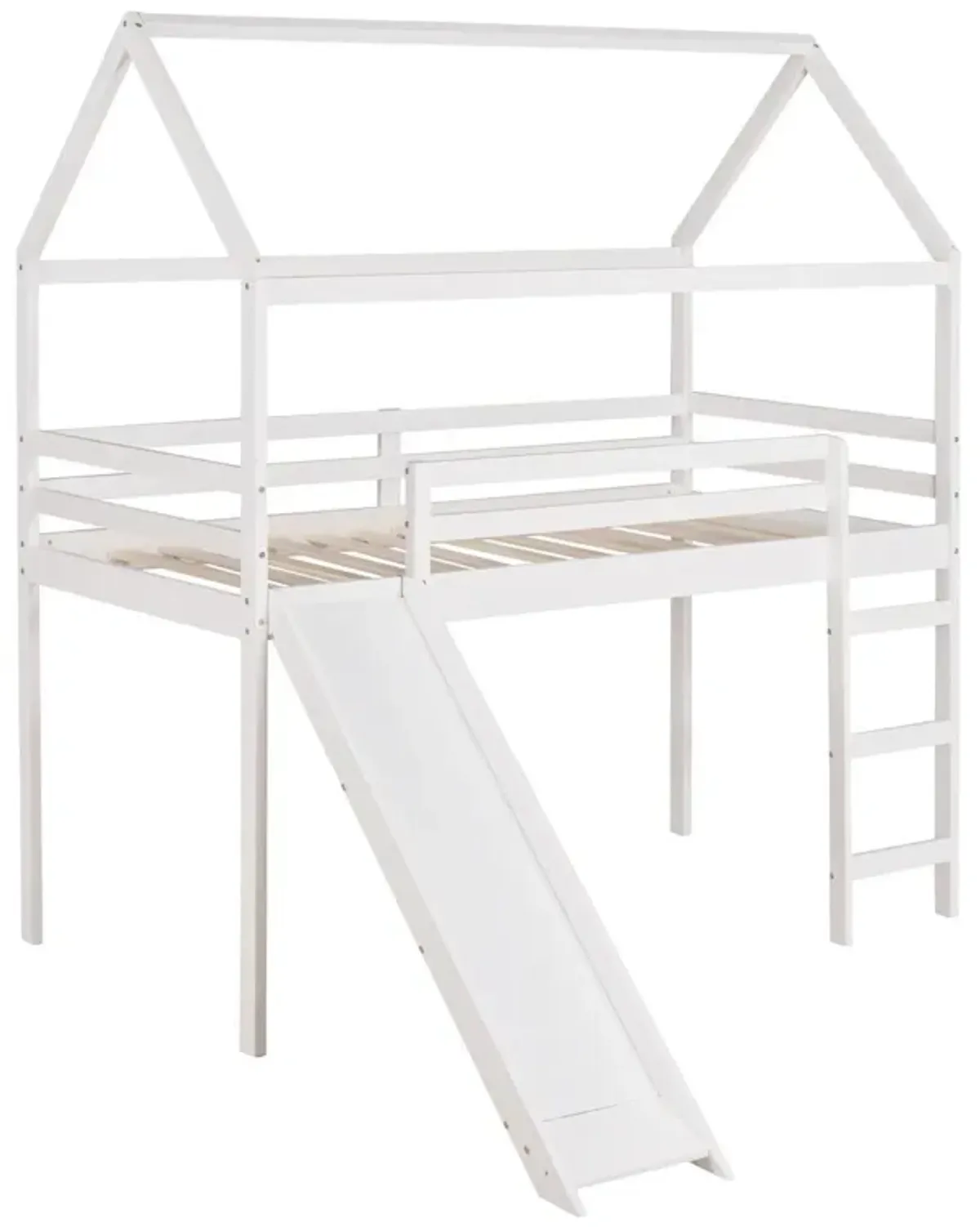 Twin Loft Bed with Slide, House Bed with Slide