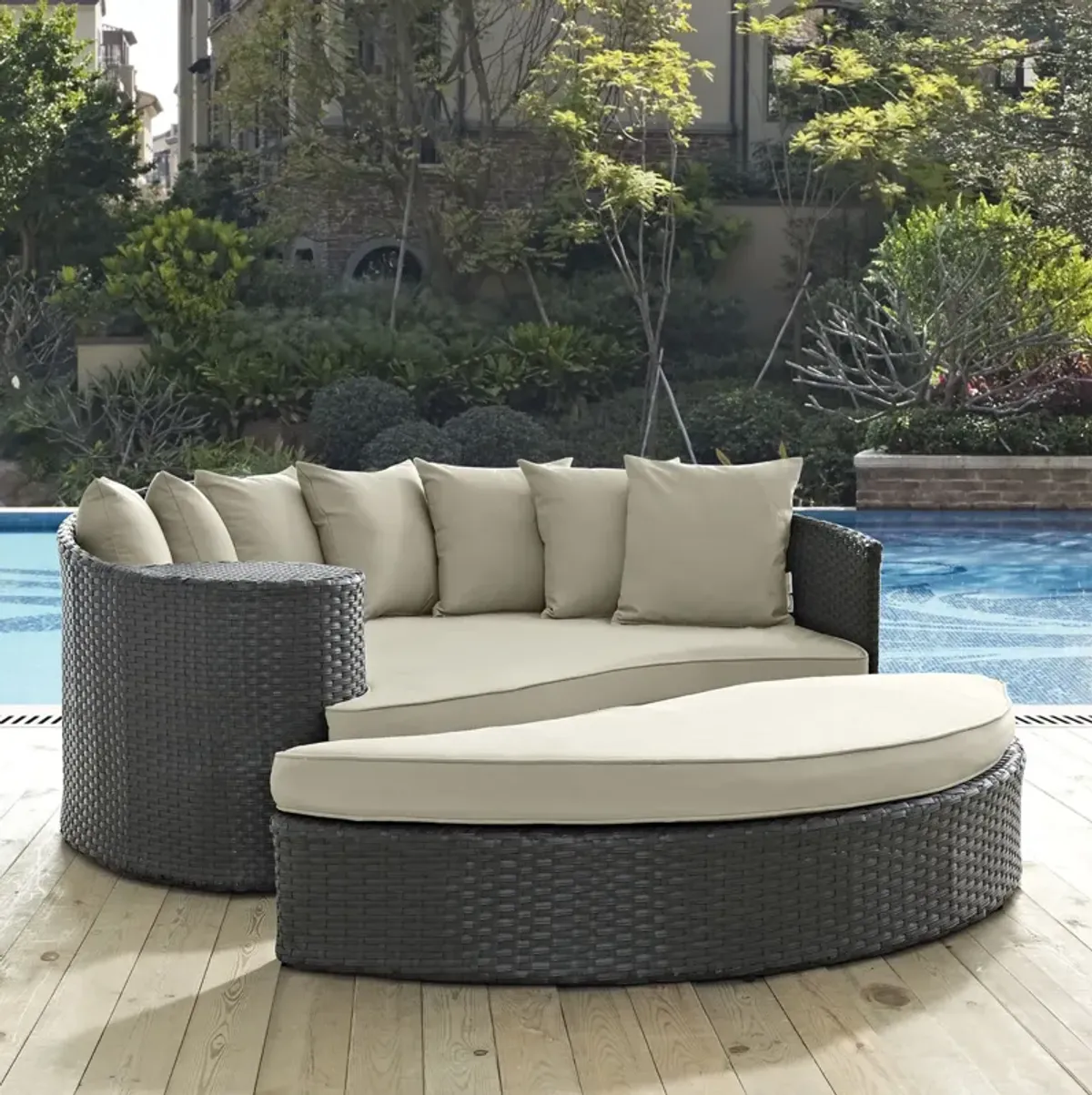 Sojourn Outdoor Patio Furniture Collection - Sectional Sofa Daybed with Sunbrella Cushions, Synthetic Rattan Weave, UV Protection, and Aluminum Frame