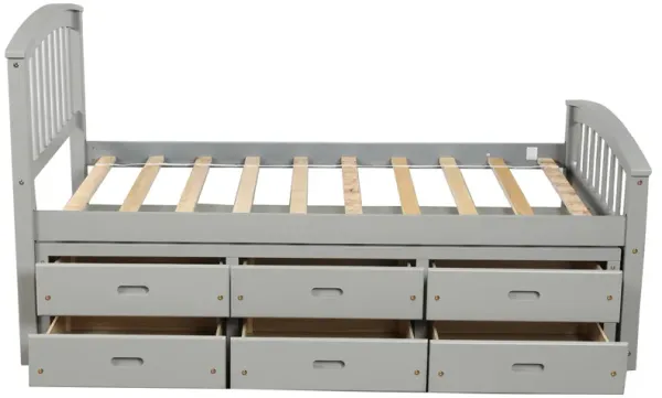 Merax Solid Wood Platform Storage Bed with 6 Drawers