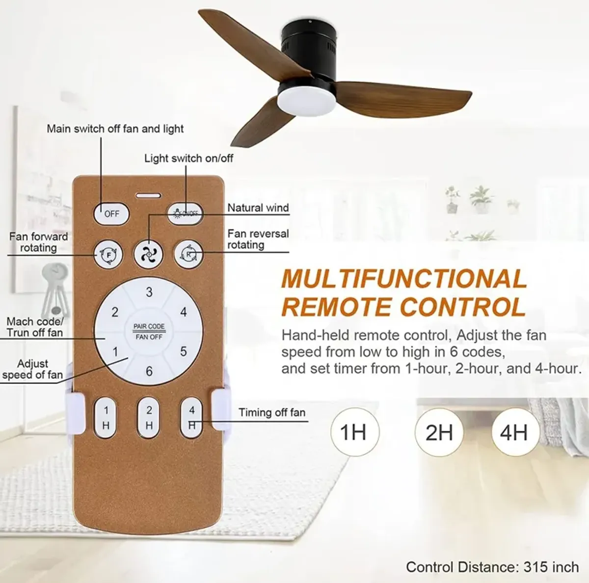 Simple Deluxe 40-Inch Ceiling Fan With LED Light And Remote Control, 6-Speed Modes, 2 Rotation