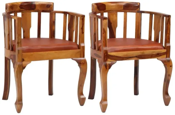 vidaXL Dining Chairs 2 pcs Real Leather and Solid Sheesham Wood