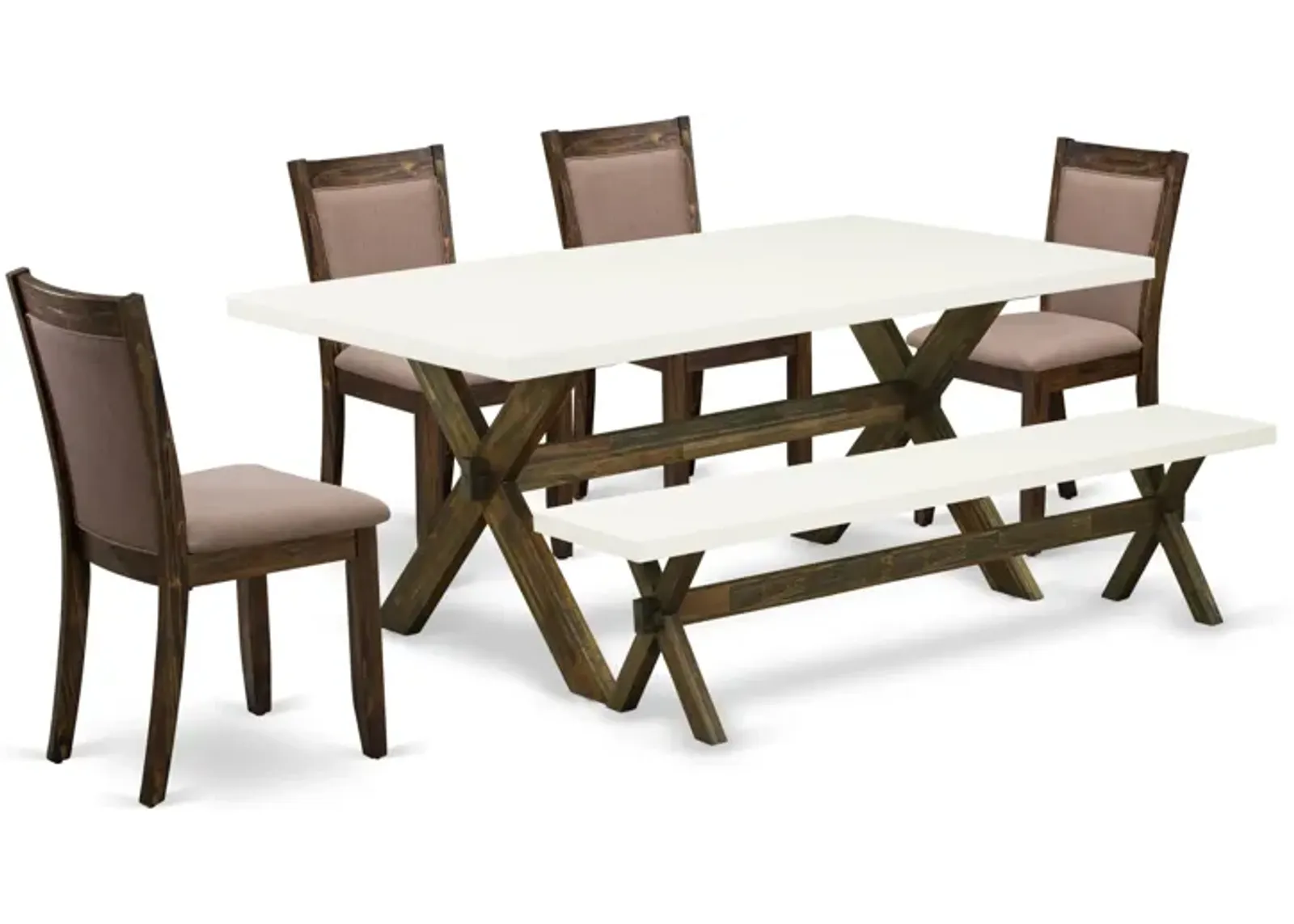 East West Furniture X727MZ748-6 6Pc Dinette Set - Rectangular Table , 4 Parson Chairs and a Bench - Multi-Color Color