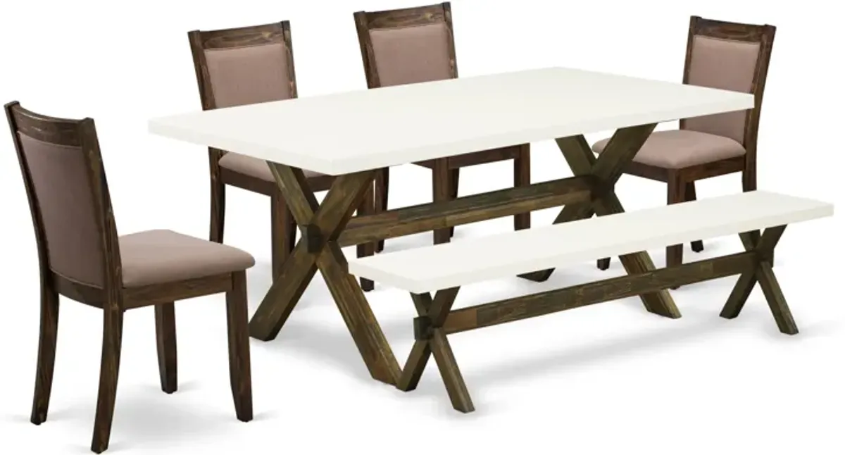 East West Furniture X727MZ748-6 6Pc Dinette Set - Rectangular Table , 4 Parson Chairs and a Bench - Multi-Color Color