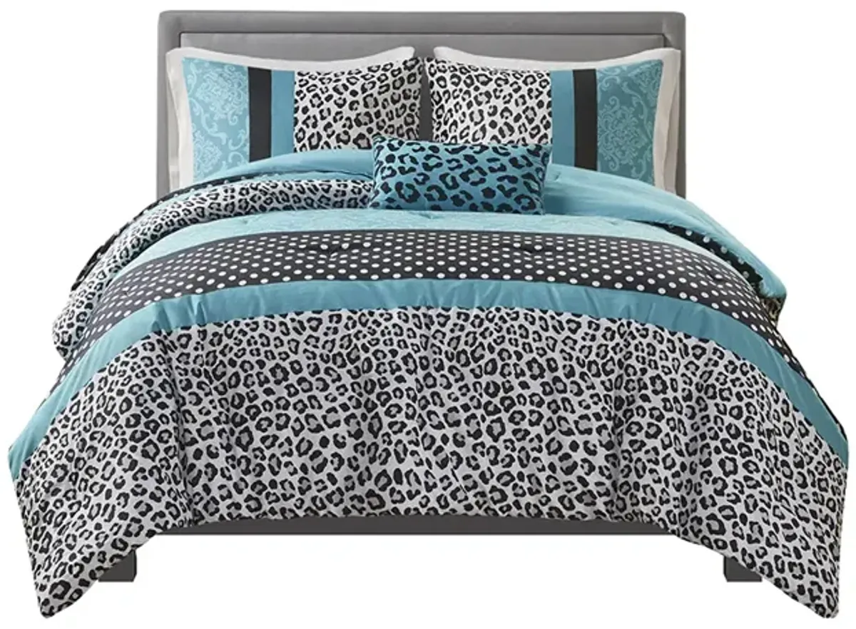 Gracie Mills Butler 4-Piece Chic Leopard and Polka Dot Comforter Set