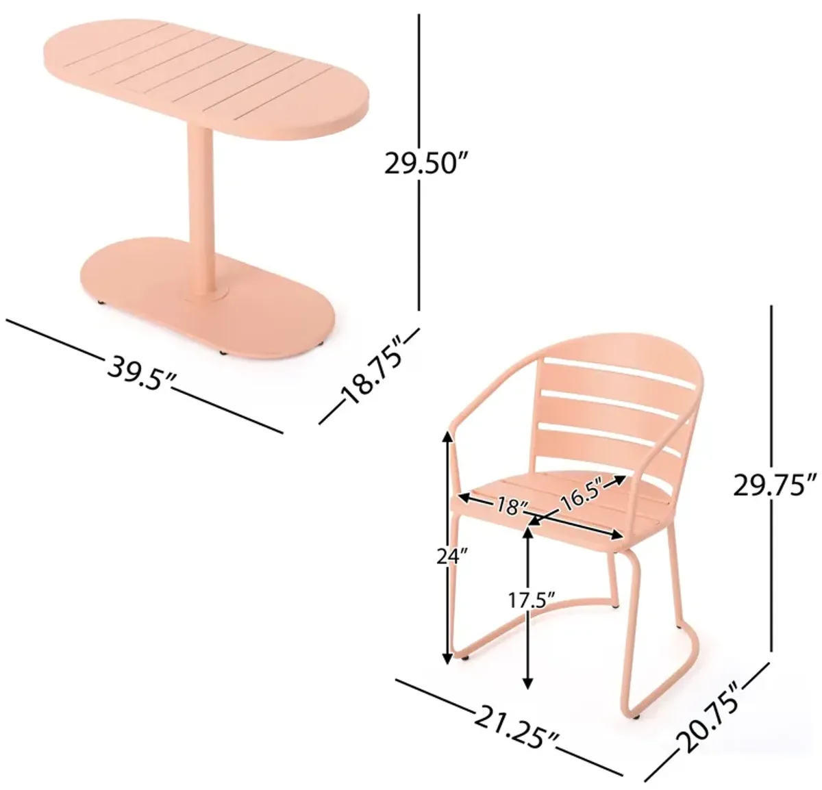 Monalisa 3 Piece Outdoor Bistro Set with 1 Oval Table, 2 Chairs, Pink - Benzara