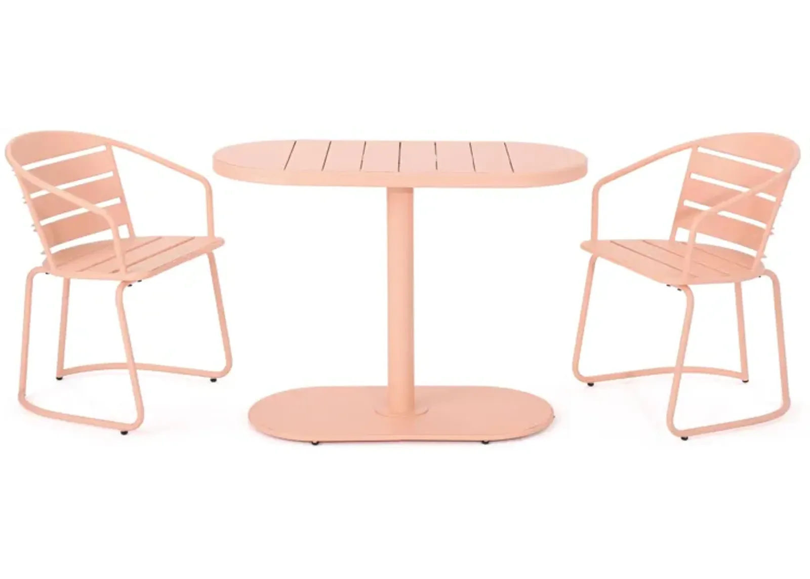 Monalisa 3 Piece Outdoor Bistro Set with 1 Oval Table, 2 Chairs, Pink - Benzara