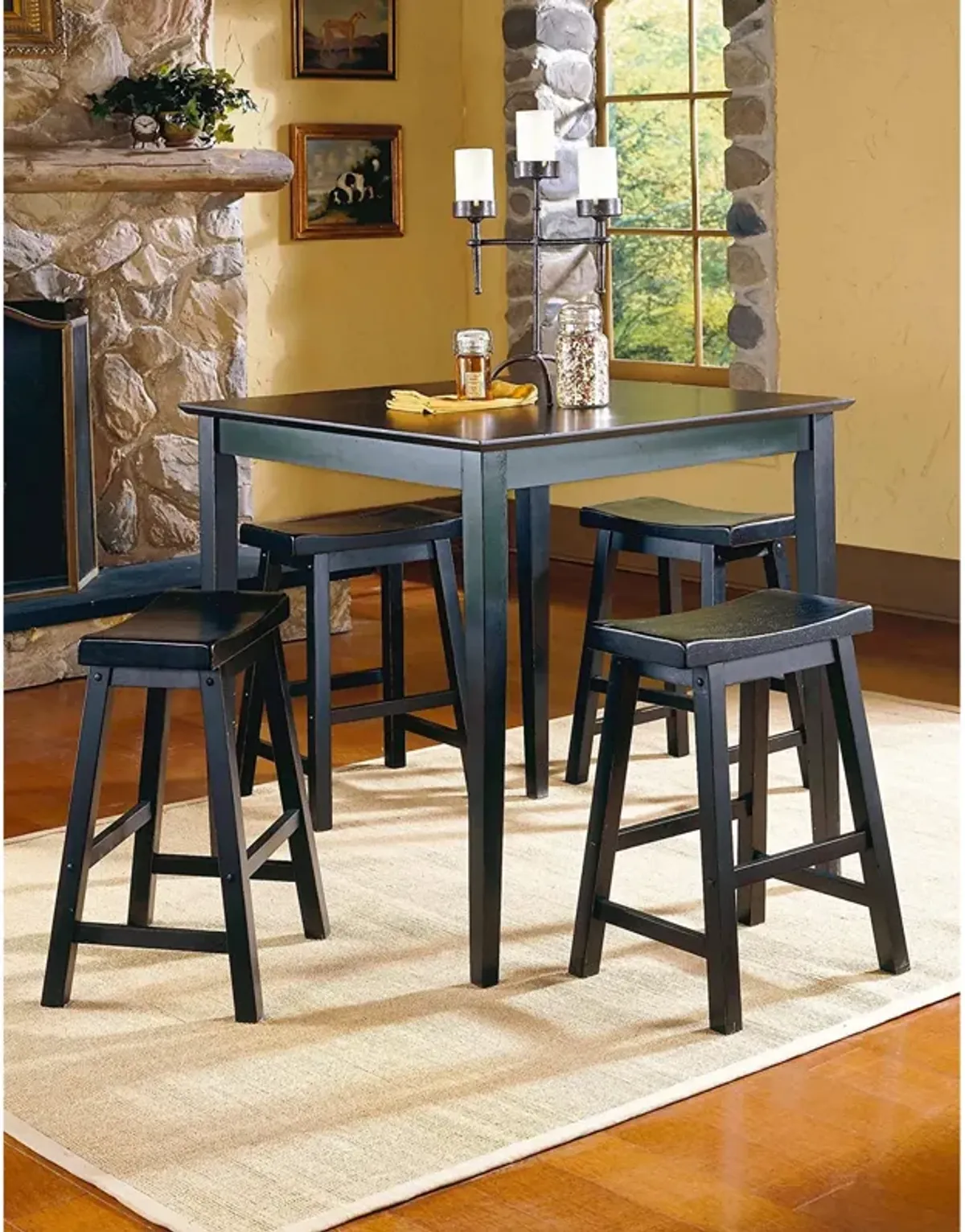 Wooden 29" Counter Height Stool with Saddle Seat, Black, Set Of 2-Benzara