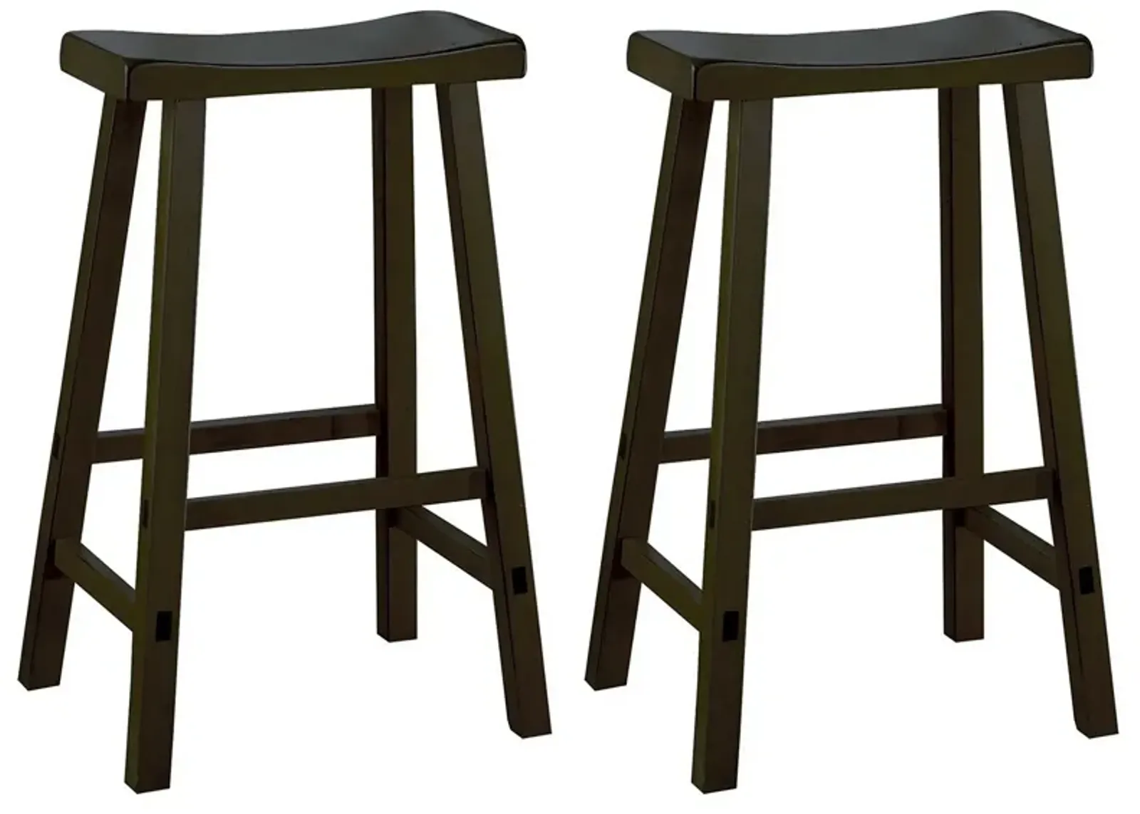 Wooden 29" Counter Height Stool with Saddle Seat, Black, Set Of 2-Benzara