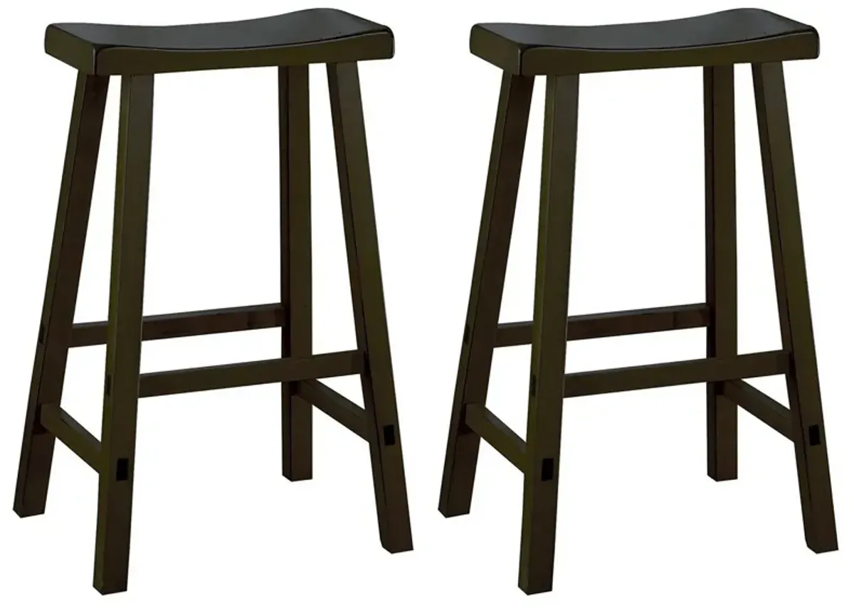 Wooden 29" Counter Height Stool with Saddle Seat, Black, Set Of 2-Benzara