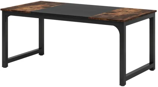 63'Executive Desk, Large Office Computer Desk with Thicken Frame, Modern Simple Workstation Business Furniture for Home Office, Rustic Brown/Black
