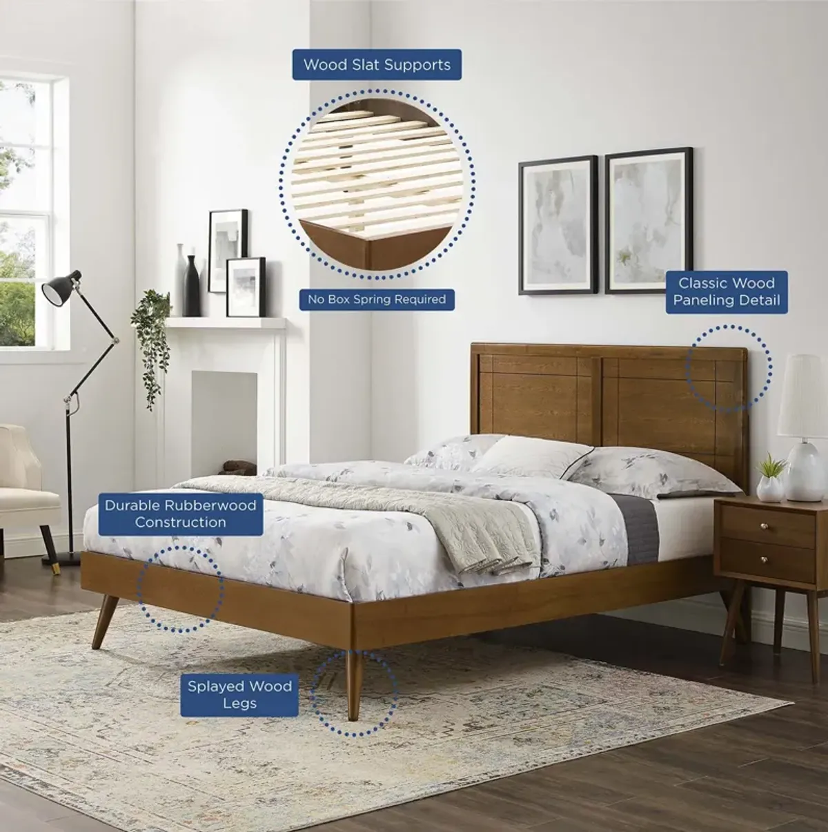 Modway - Marlee Queen Wood Platform Bed with Splayed Legs