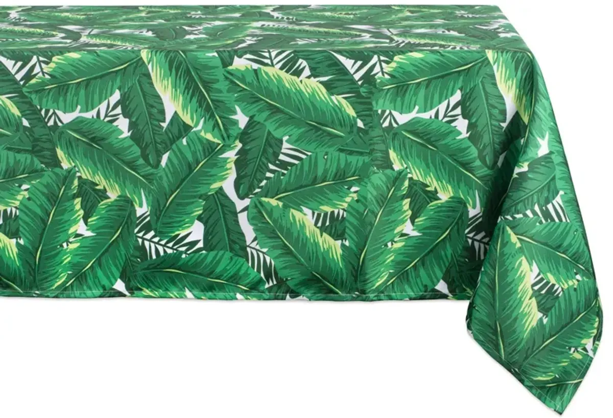 84" Green and White Banana Leaf Outdoor Tablecloth