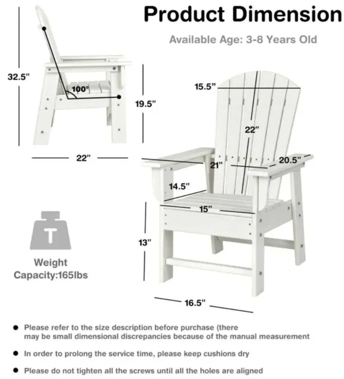 Hivvago Patio Kids' Adirondack Chair with Ergonomic Backrest