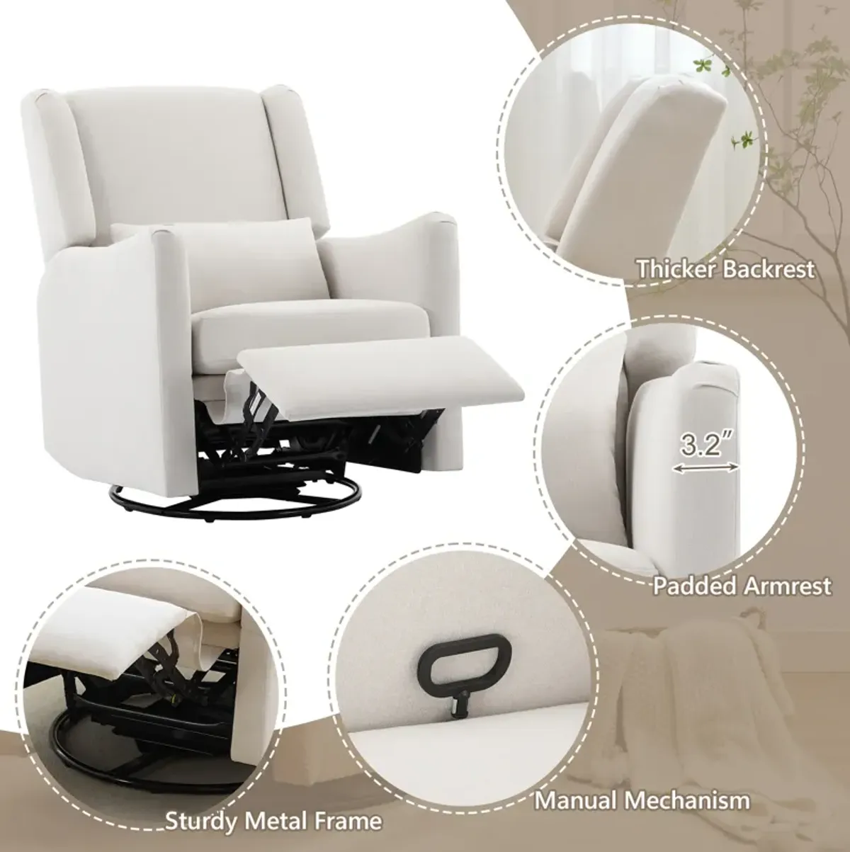 Merax Wingback Glider Rocker Recliner Chair